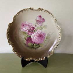 Antique Z. S. & CO. Bavaria Wall Cabinet Plate Landscape Roses Royal Munich