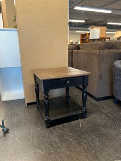 Dark Wood with Walnut Top Side Table, with Drawer