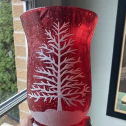 Christmas Winter Tree Red Frosted Candle Holder