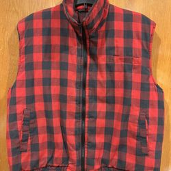 Branded Lion Quilted Buffalo Check Plaid Zip Up Vest ~ Red/Black ~ Men Large