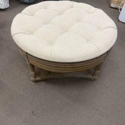 Round Coffee Table Waterproof Ottoman with Tufted Design, Sofa Side Table Upholstered Footstool Farmhouse Center Table Cocktail Table - ModernLuxe