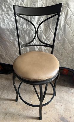 Barstool metal frame with beige leather seat