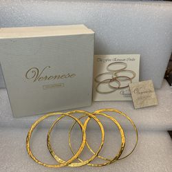 Veronese 18KT Yellow Gold Bonded Over 925 Sterling Silver Etruscan Bangle Bracelet 