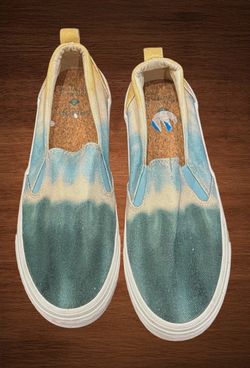 SPERRY CREST TWIN GORE TIE-DYE SLIP -ON SNEAKERS BLUE/GREEN  WOMENS SIZE 10