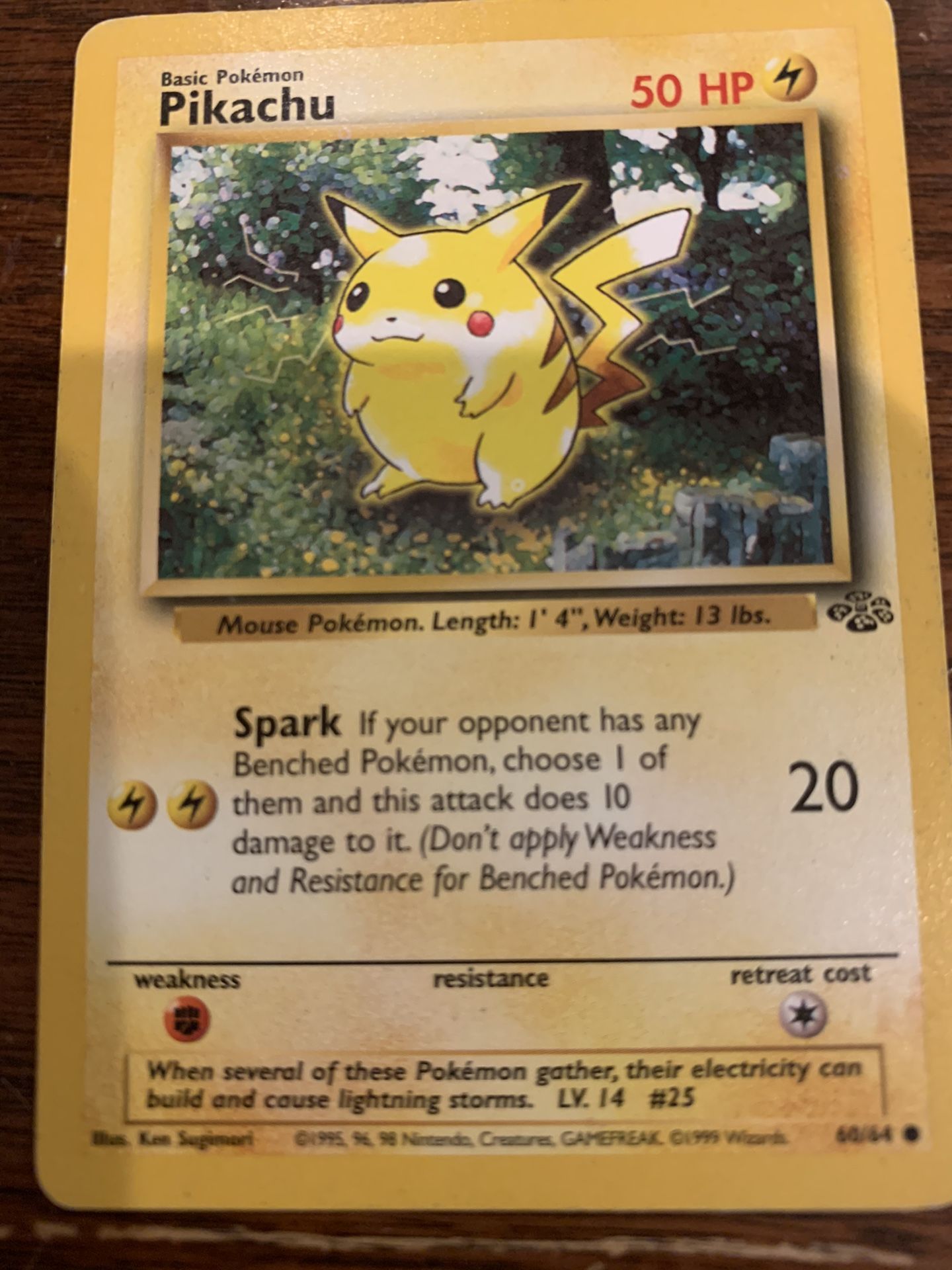 Rare Pikachu Pokemon Card Original 1995 Excellent Comditon 60/64