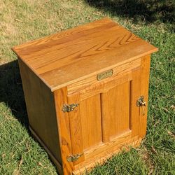 Antique White Clad Ice Box Oak Wood Table Nightstand - Simmons Hardware Co.