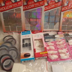 New over 600 nail tips, nail art supplies with 52 Brand New Nail Polishes with carrying bag