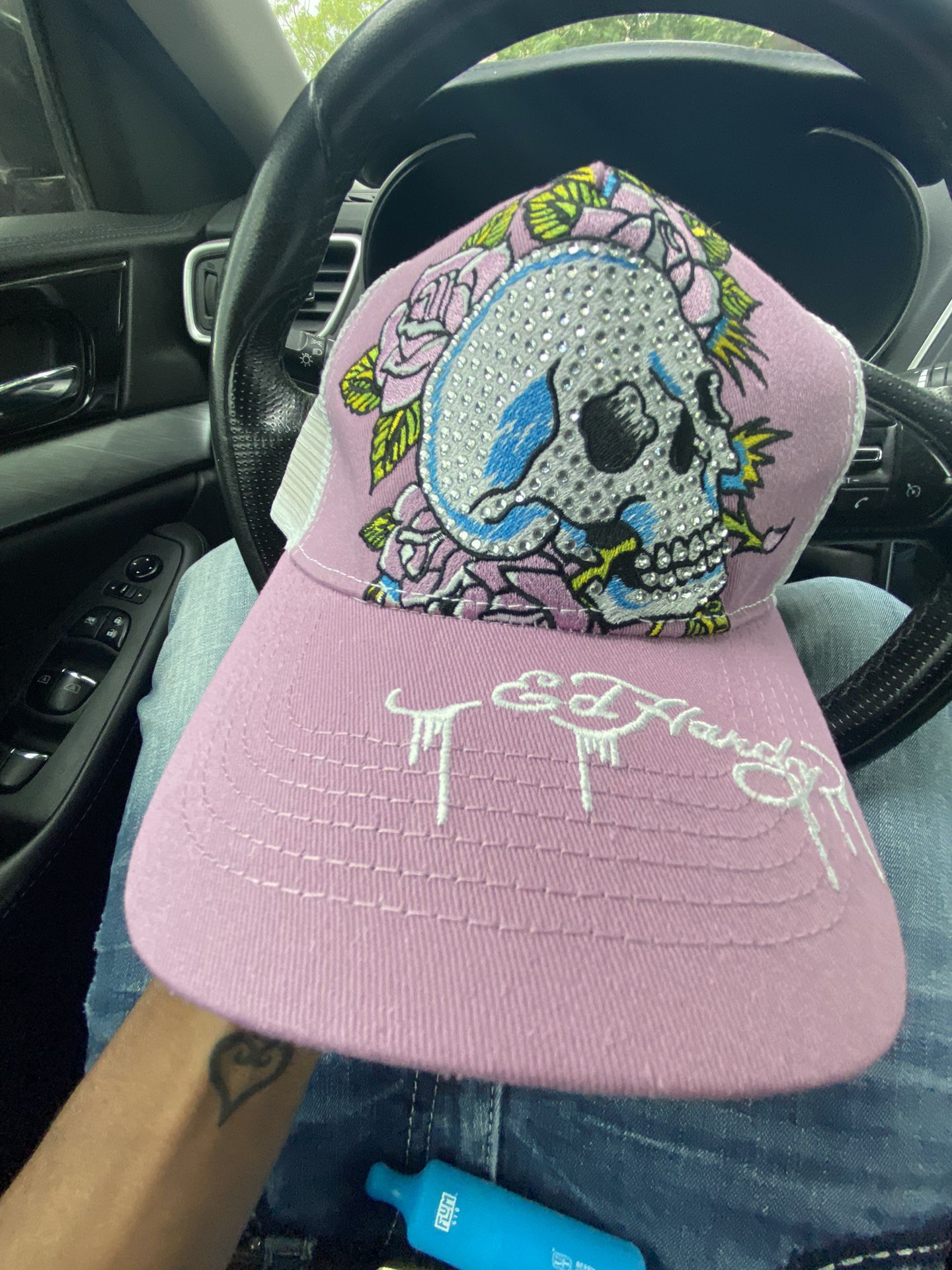 pink rhinestone ed hardy trucker hat 