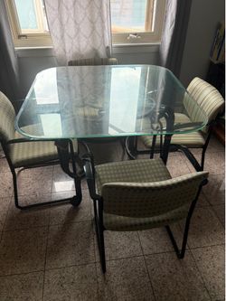 Glass and metal square table w/ chairs
