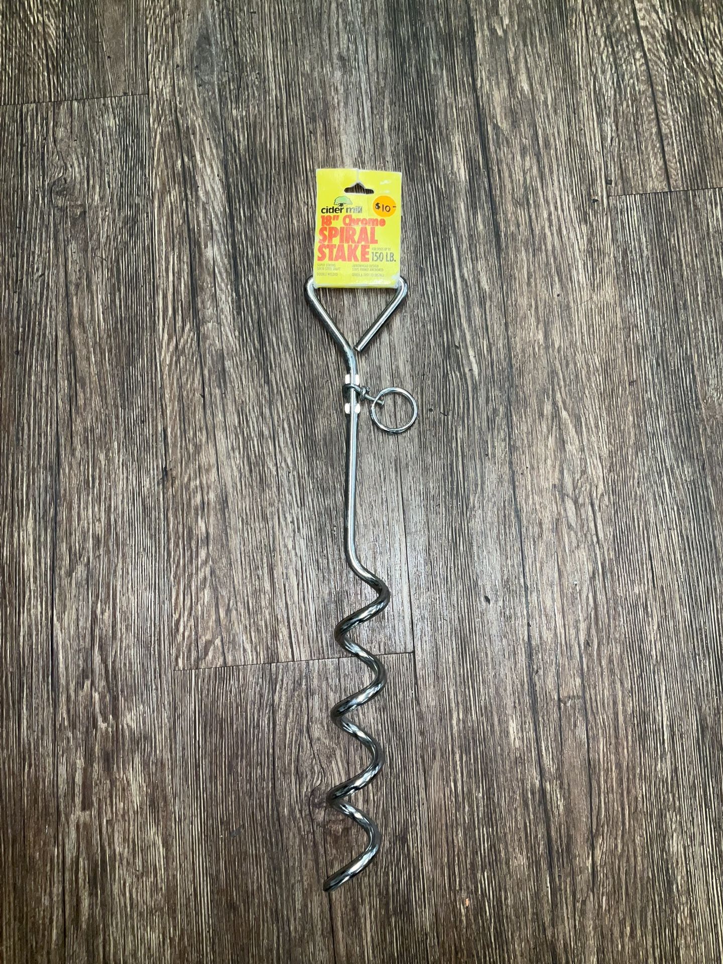 cider mill 18”chrome spiral stake for dogs up to 150lb super strong solid steel shaft double welded arrowhead