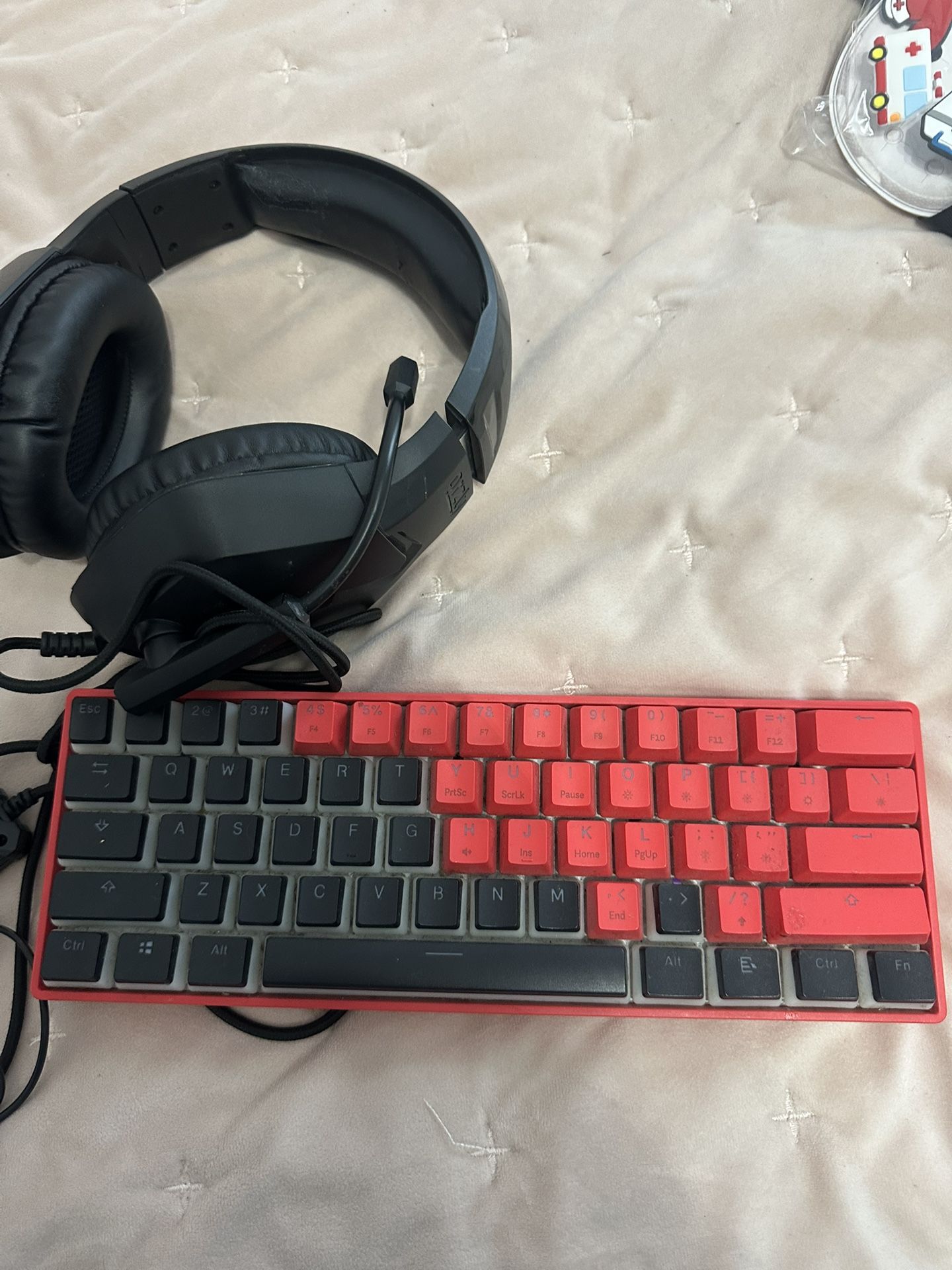 gaming keyboard and headphones