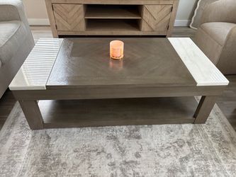 Gray Lift-Top Coffee Table with Marble Accents