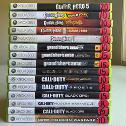 Xbox 360. Call of Duty. Grand Theft Auto. Guitar Hero
