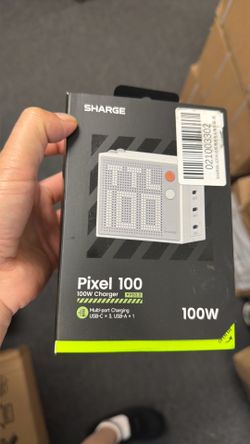 SHARGE Pixel 100 USB C Charger 100W Laptop GaN Charger 4-Port Fast Charging with Dot-Matrix Display PD 3.0, Foldable and Compact for MacBook Air, iPho