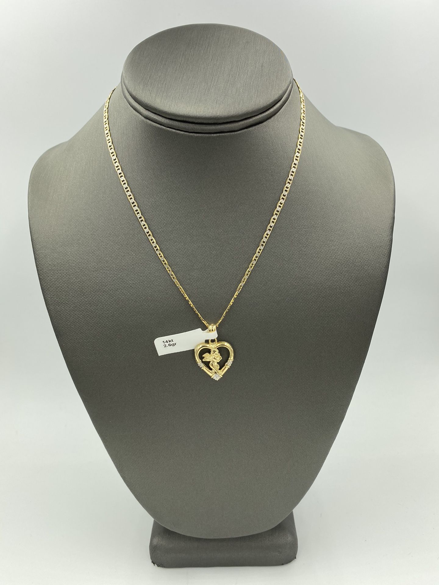 14KT YELLOW GOLD DIA-CUT GUCCI LINK CHAIN w/ 14KT YELLOW GOLD ANGEL CHARM