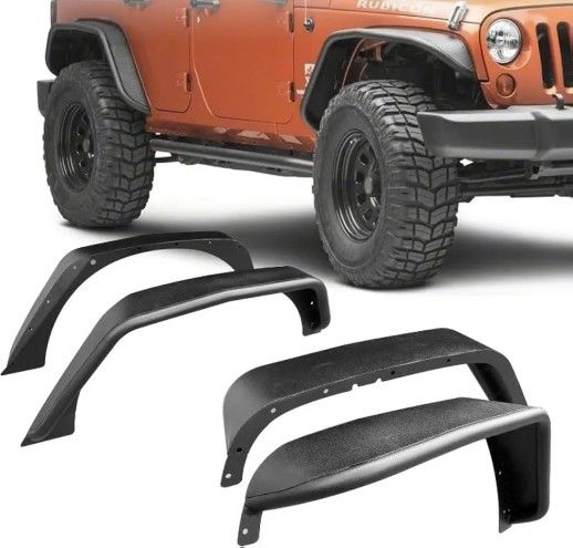 Heavy Duty Jeep Wrangler Steel Fender Flares for 2/4 Doors 2007-2018 JK & JKU - On Bolt Quick Installation, Anti-Rust, Rock Guard in Off-Road Outdoor