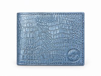 Blue Crocodile Embossed Leather Bifold Wallet