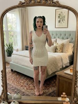 WOW Couture Off-White Cream Geometric Bandage Bodycon Mini S