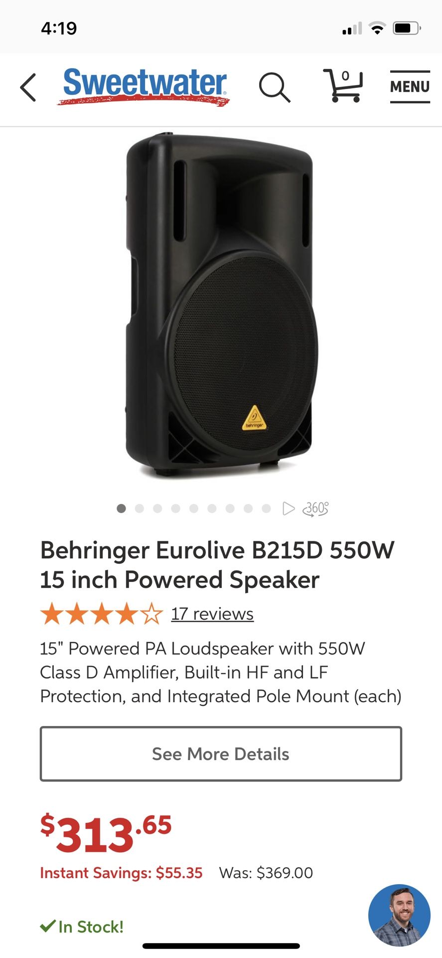 Behringer 550W-W/15”Speaker-1 Pair W/Stands