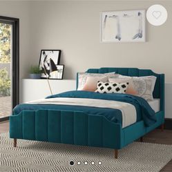 Queen Dark Green Velvet Bed Frame. No Box Spring Needed