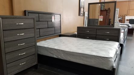 Grey queen 5pc bedroom set including chest