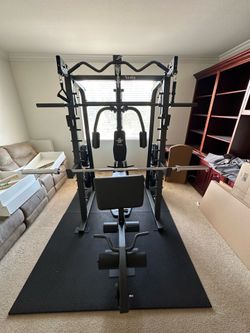Vesta Fitness Smith Machine 2001 w/Bench Attachment | 230lb Bumpers Weights | 7ft Olympic Bar | Fitness | Gym Equipment | FREE DELIVERY & INSTALL🚚