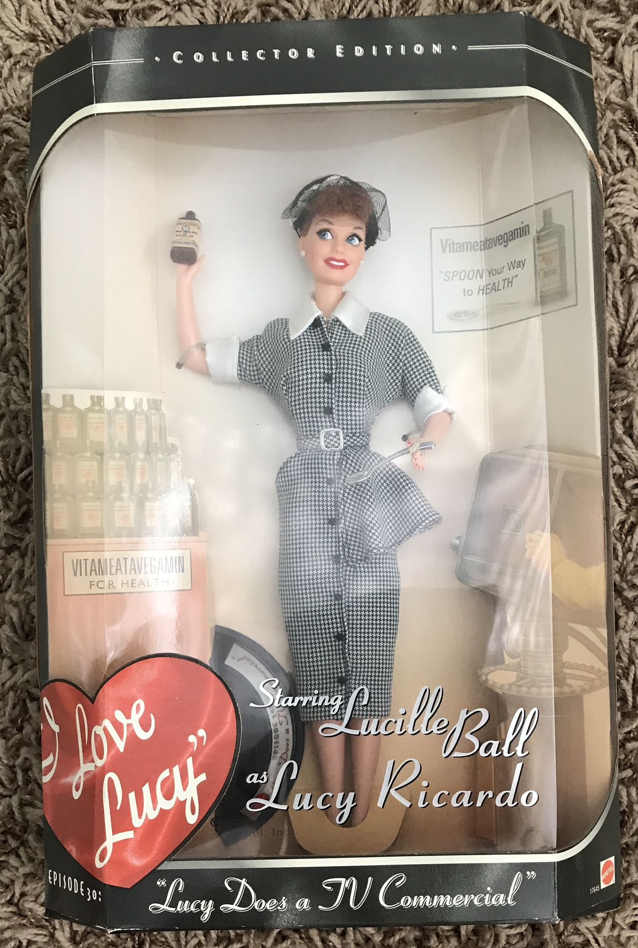I Love Lucy Collector Edition Lucy Does a TV Commercial Vitameatavegamin Barbie Doll by Mattel $100 Cash only. Pick up in the city of Orange