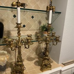 Antique Gilded Candelabra Table Lamp