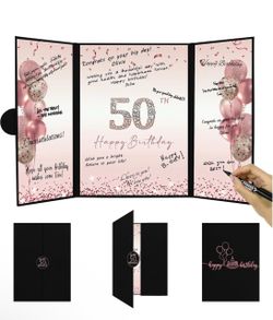 50th Birthday Signature Guest Book Black Pink Rose Gold Party Keepsake Card