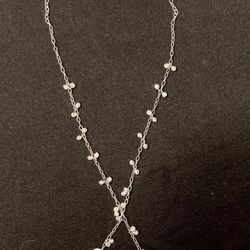 Beautiful Scarf Necklace — Sterling, Swarovski Crystal, Mother Of Pearl 