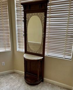 Antique mirror all wood with hat holder