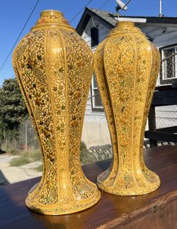 Pair of Decorative Kashmiri Artistry Paper Mache Handcrafts Signed Ganemede Srinagar Hmir. 