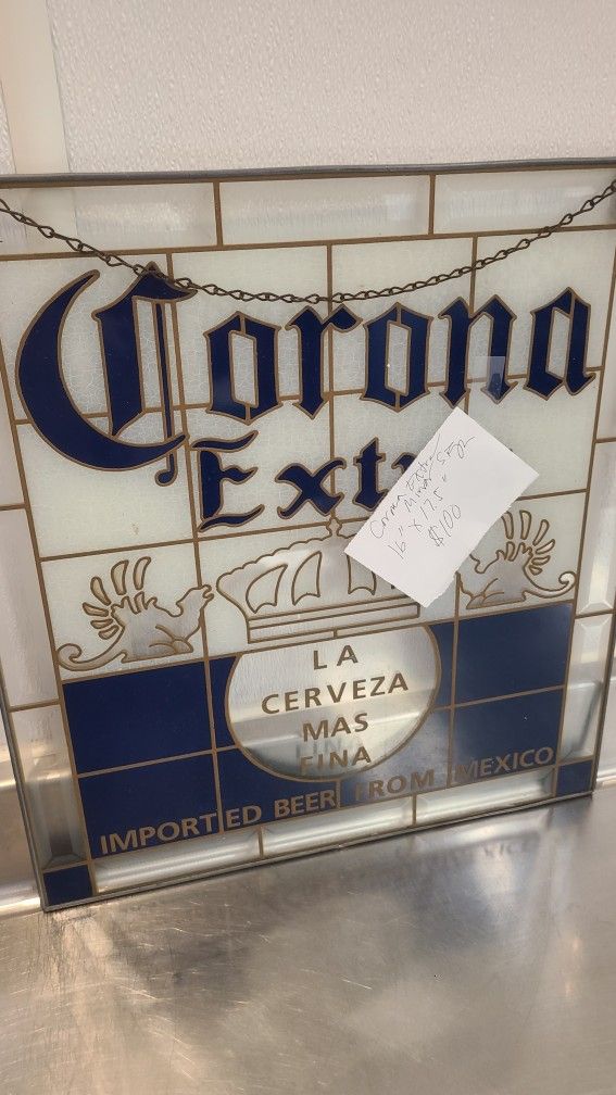Corona Extra Inspired Beer Sign Stained Glass Look Lighted Corona