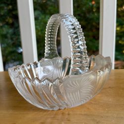 Vintage glass easter candy dish bowl etched with flower pattern from the 1970s