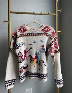 Vintage hand knit sweater size small western motif