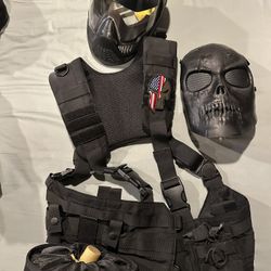 Airsoft vest with face masks and pouch