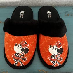 Minnie Mouse Women’s Slippers Size 7/8 Orange & Black