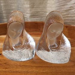 Vtg. Viking Art Glass Madonna Sculpture Bookends 