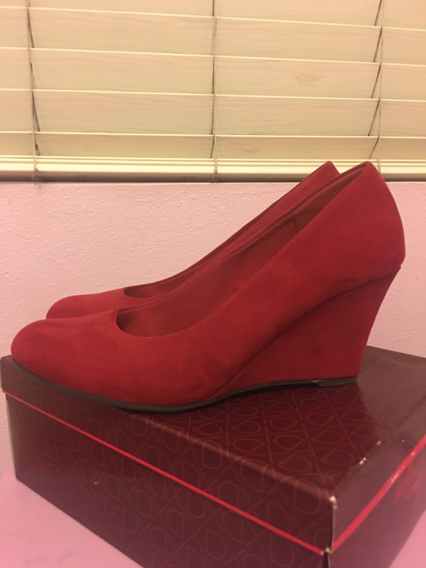 Red Faux Suede Wedges Size 7.5