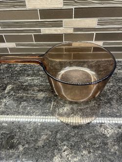 Vision Corning Glass Cookware Amber 1.5 L Saucepan Cook Pot Vintage 80s No Lid