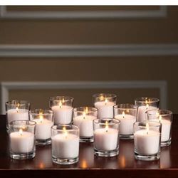 Hosley 48 Pack Ivory Unscented Clear Glass Filled Votive Candles. Hand Poured Wax Candle Ideal Gifts for Aromatherapy Spa Weddings Birthdays Holidays 