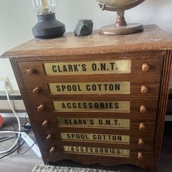  Antique Clark's O.N.T. Spool Cotton Cabinet.