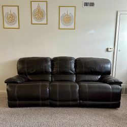 Genuine Leather Recliner Manual 3 Seat Sofa Couch for Living Room, 3 Seater Reclining Sofa Chair with Headrest and Armrest, Modern Durable Home Furnit