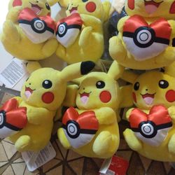 Pokemon Pikachu With Heart Plushies $15 Each