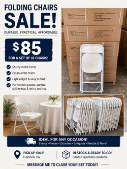 White Metal Folding Chairs Set of 10