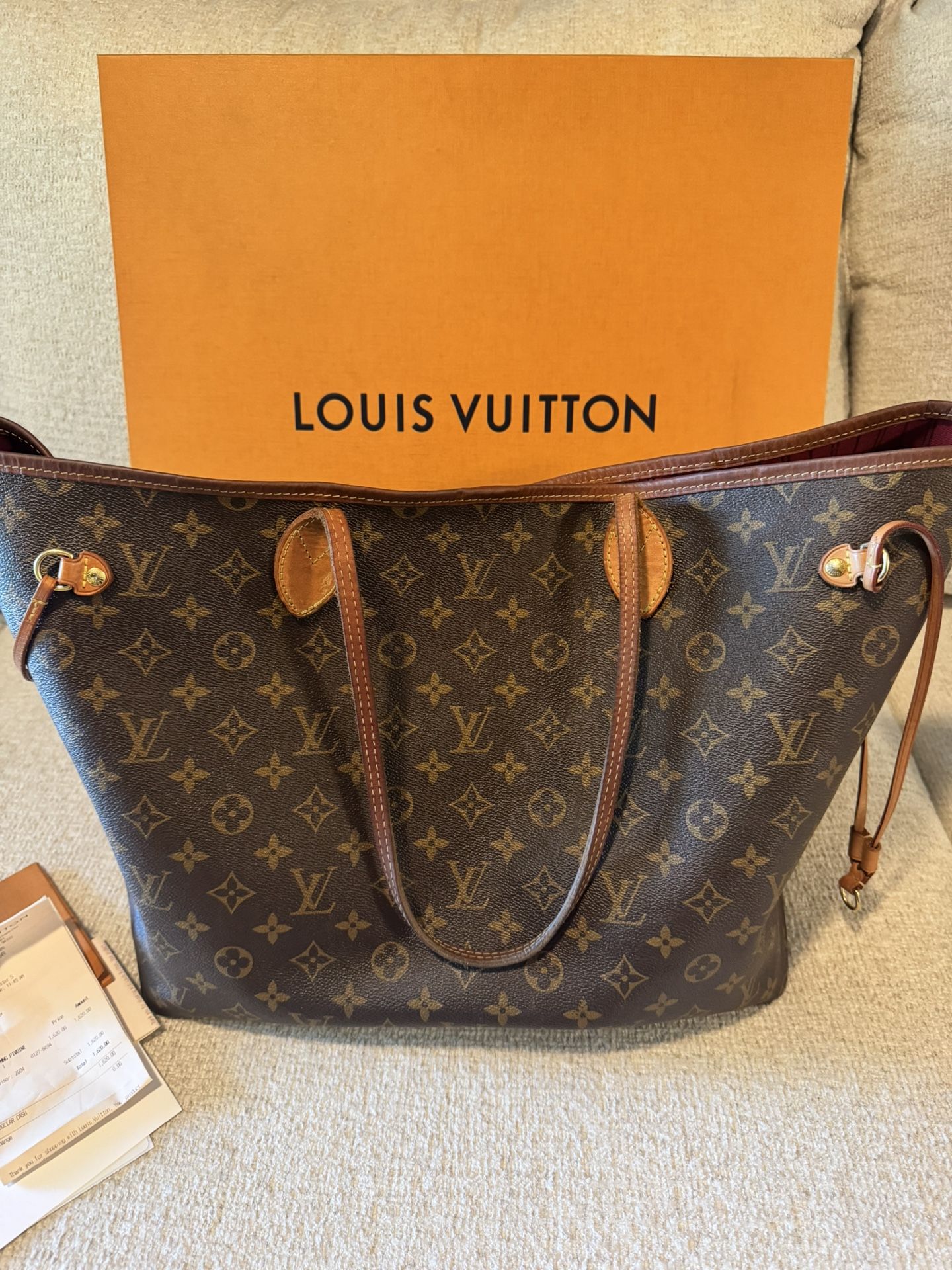 Authentic Louis Vuitton Neverfull GM Monogram Tote + Pochette – Box & Receipt