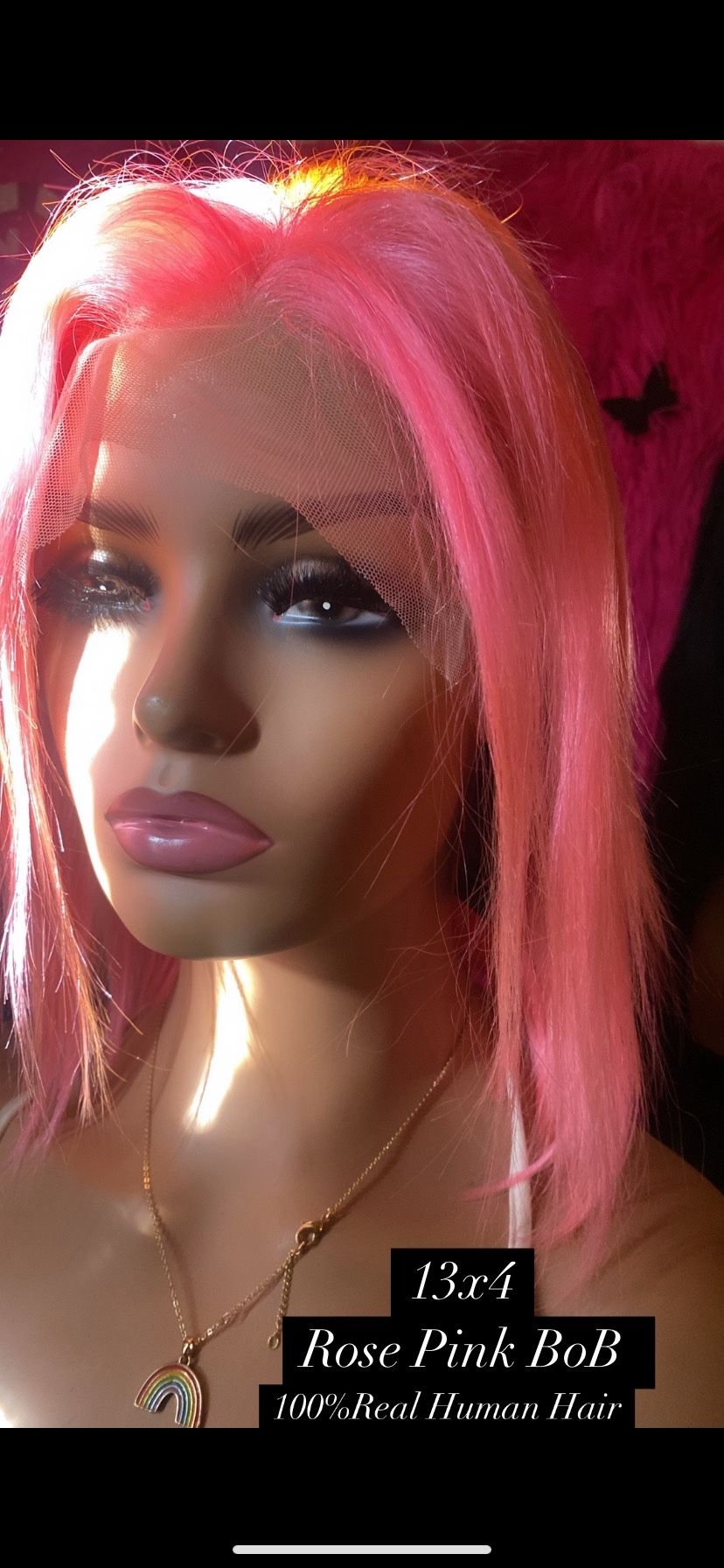REAL HUMAN HAIR Rose Pink Bob
