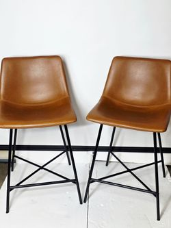 Set of 2 Brown Faux Leather Counter Stools