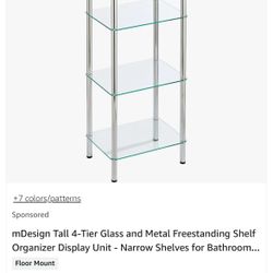 4-Tier Glass and Metal Freestanding Shelf Organizer Display Unit