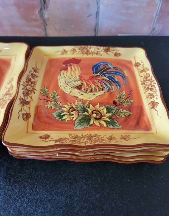 Maxcera ORANGE Rooster, Sunflowers Hand Painted (6 Piece Set)